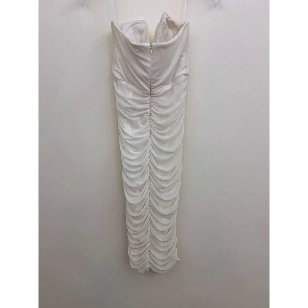 Michael Costello x REVOLVE India Dress White Ruched‎ Strapless Midi Small